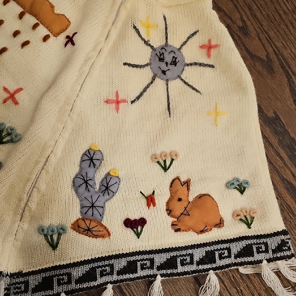 Children's Hand Embroidered Peruvian Style Hooded Zip Front Poncho - Picture 4 of 7